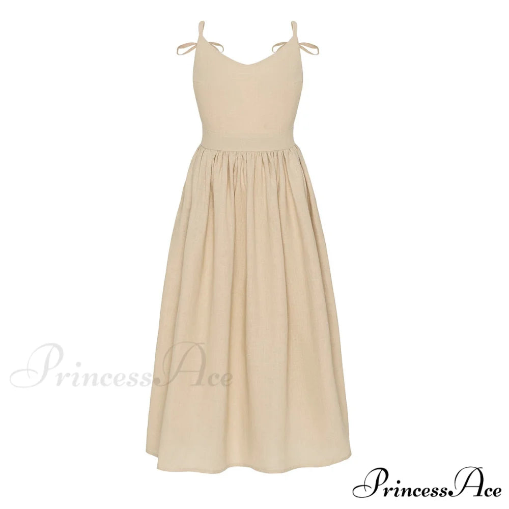 Crochet Cutie Stylish Linen Maxi Dress apricot / S