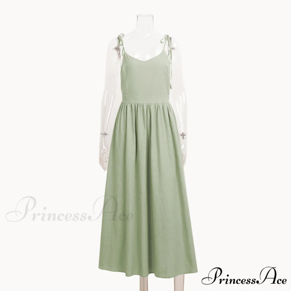 Crochet Cutie Stylish Linen Maxi Dress green / S