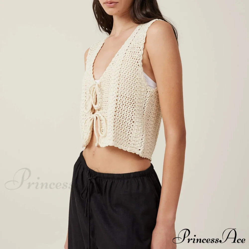 Crochet Empty V-Neck Crop Top croptop-250223