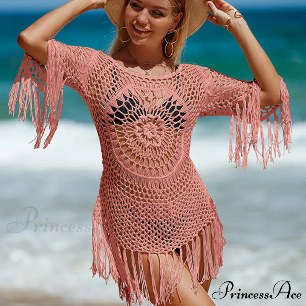 Crochet Fringe Cover Up Mini Dress
