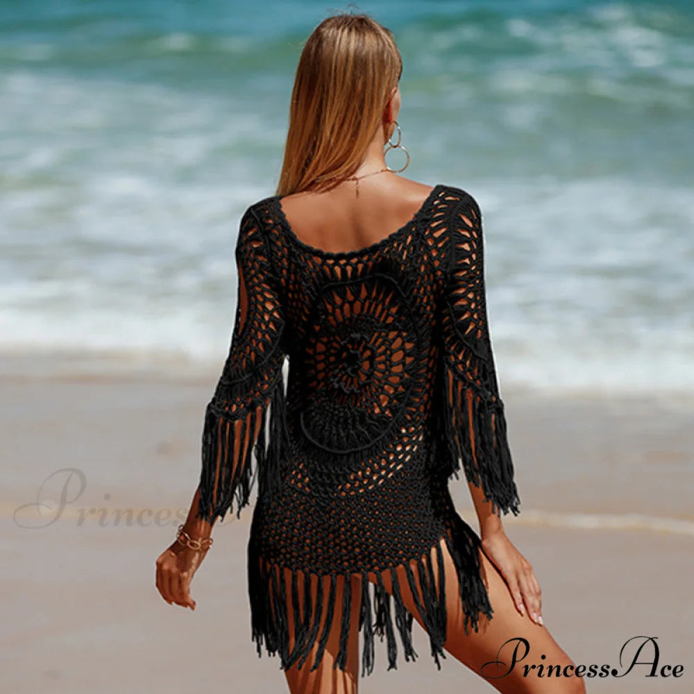 Crochet Fringe Cover Up Mini Dress