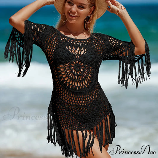 Crochet Fringe Cover Up Mini Dress