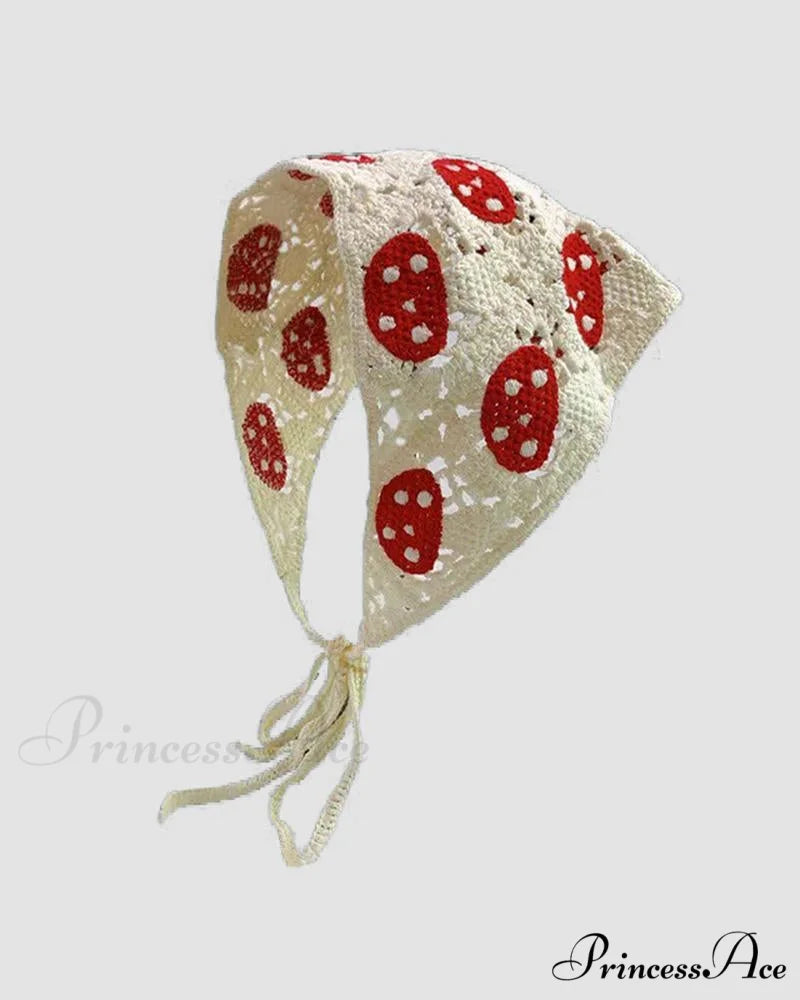 Crochet Headscarf Warm-Season - Plantation (Mushrooms) White / One Size