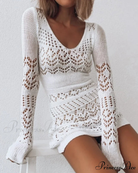 Crochet Hollow Graceful Out Midi Dress White / XS