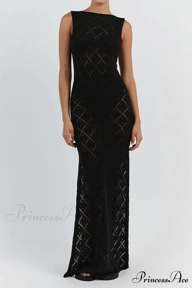 Crochet Hollow Out Knit Tank Dress with Rhombus Pattern