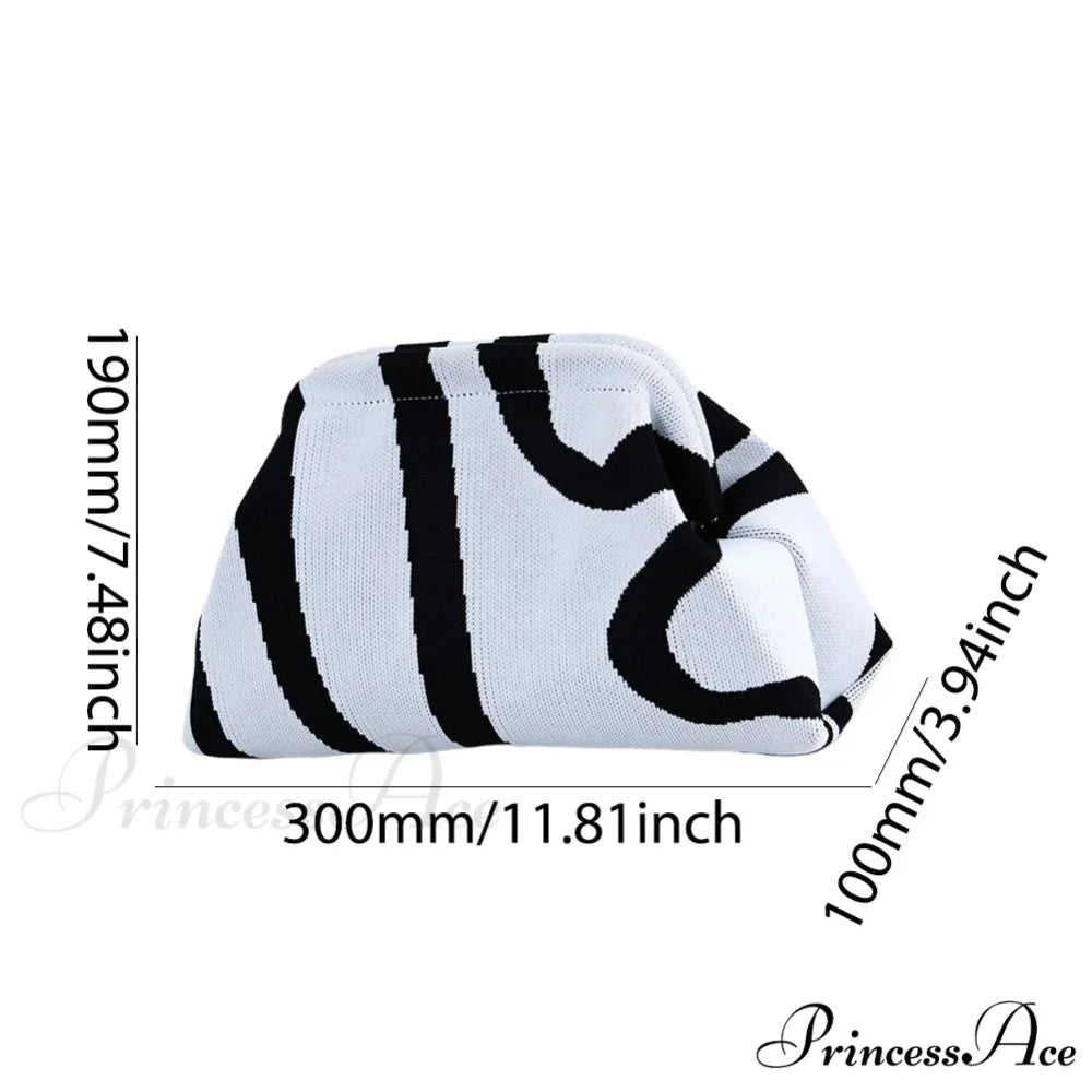 Crochet Pouch Woven Seaside Wristlet White Black Irreg wristlet-250126