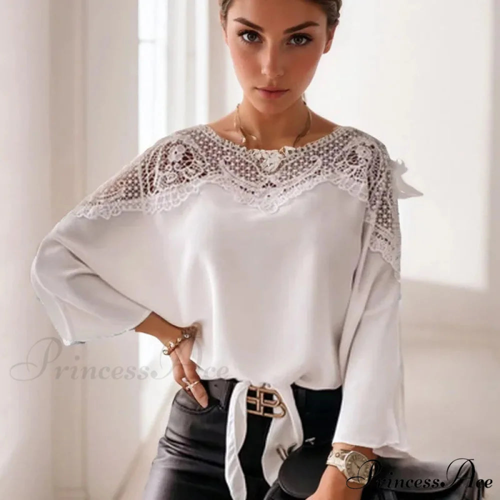Crochet Stitch Lace Seductive Ivory Top Blouse blouse-250126