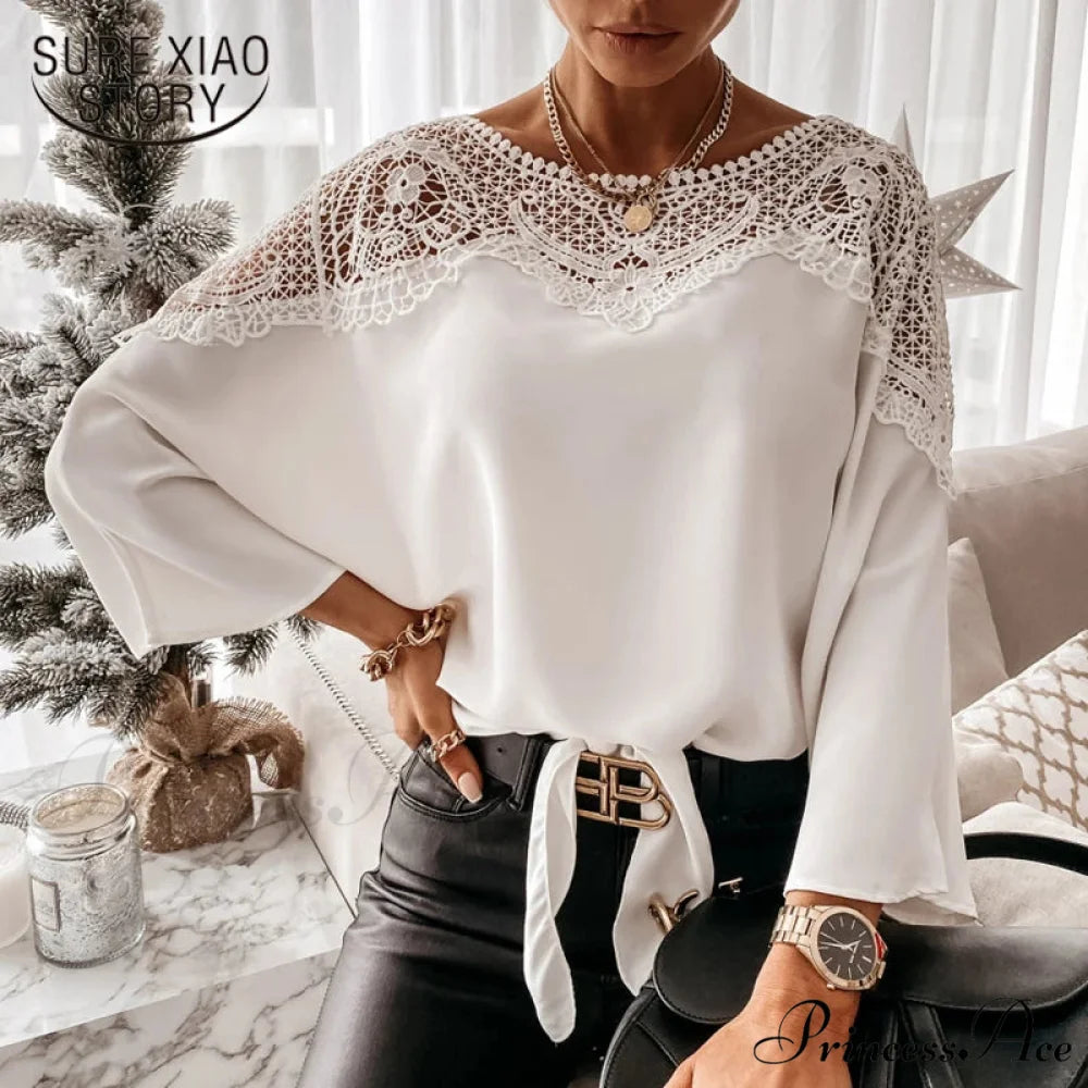 Crochet Stitch Lace Seductive Ivory Top Blouse blouse-250126