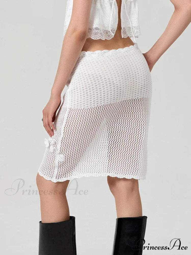 Crochet Three-Dimensional Blossom Knit Skirt skirts-250223