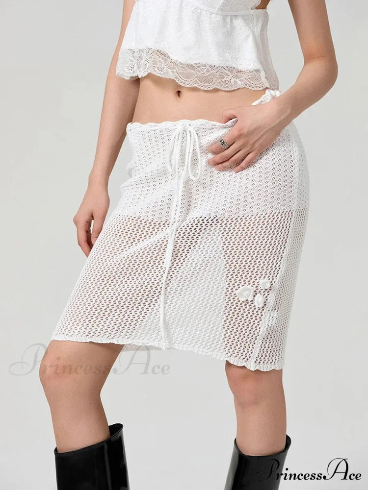 Crochet Three-Dimensional Blossom Knit Skirt skirts-250223