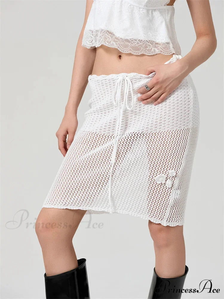 Crochet Three-Dimensional Blossom Patchwork Skirt skirts-250223