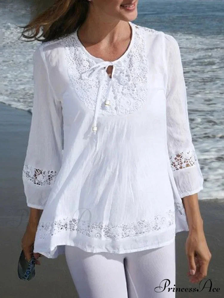 Crocheted Casual Patchwork Blouse blouse-250126