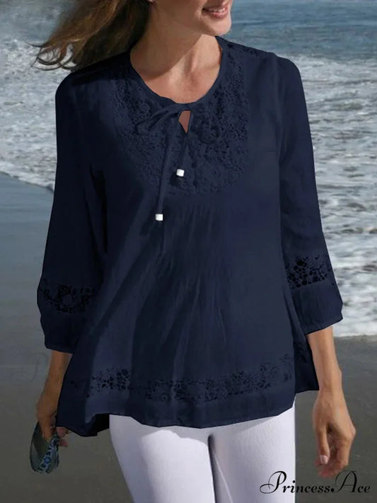 Crocheted Casual Patchwork Blouse blouse-250126