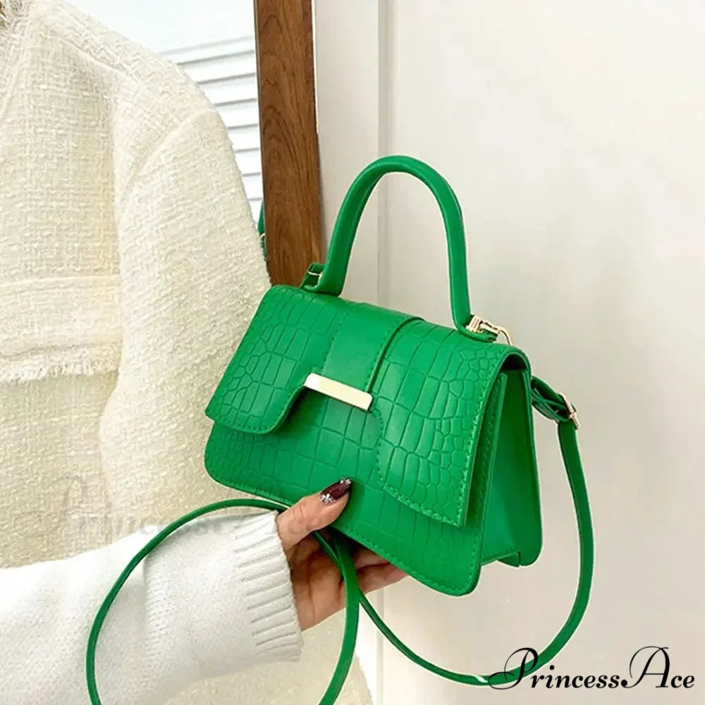 Crocodile Design Petite Square Retro Faux Leather Crossbody Purse Green handbag-250126