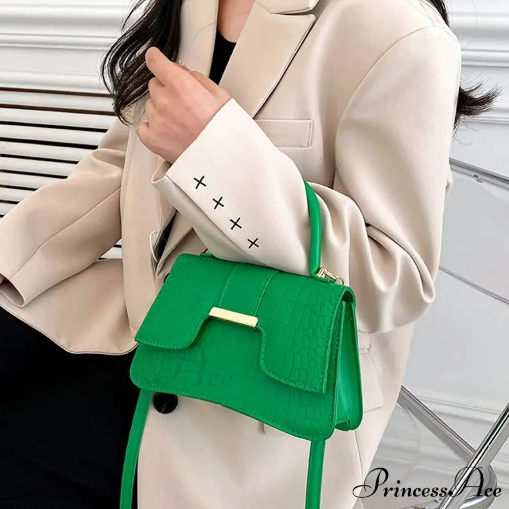 Crocodile Design Petite Square Retro Faux Leather Crossbody Purse handbag-250126