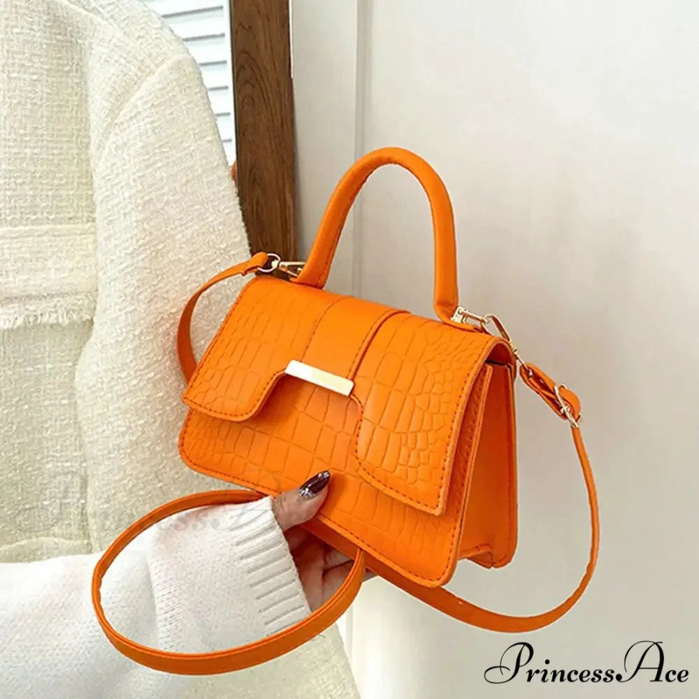 Crocodile Design Petite Square Retro Faux Leather Crossbody Purse Orange handbag-250126