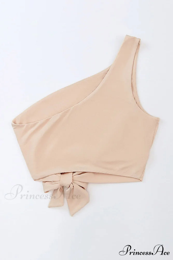 Crop Khaki One Tie Shoulder Side Top