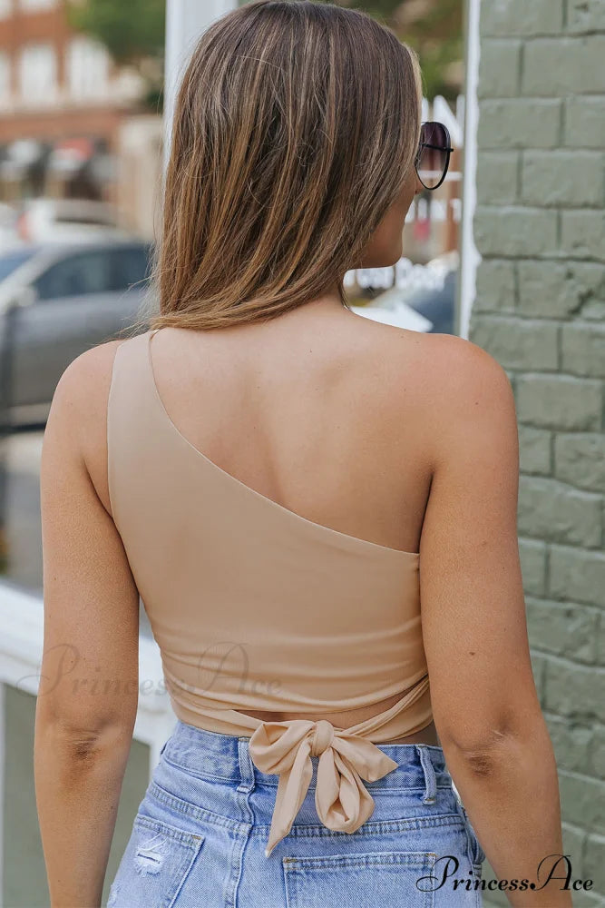 Crop Khaki One Tie Shoulder Side Top