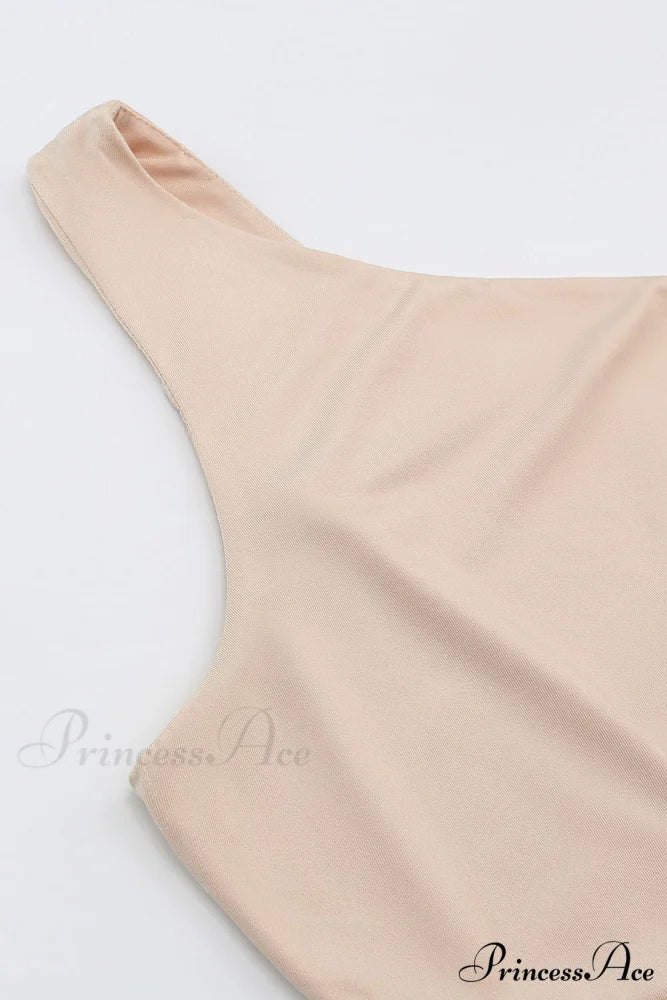 Crop Khaki One Tie Shoulder Side Top