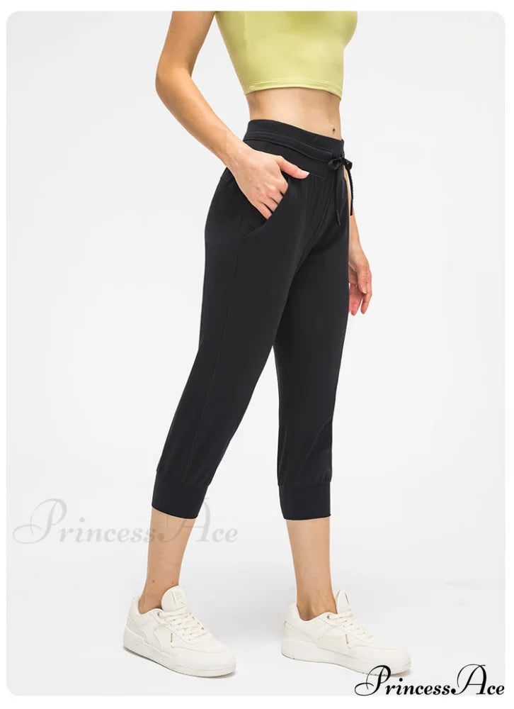Crop Running Active Lounge Jogger Capris Pants black / XS