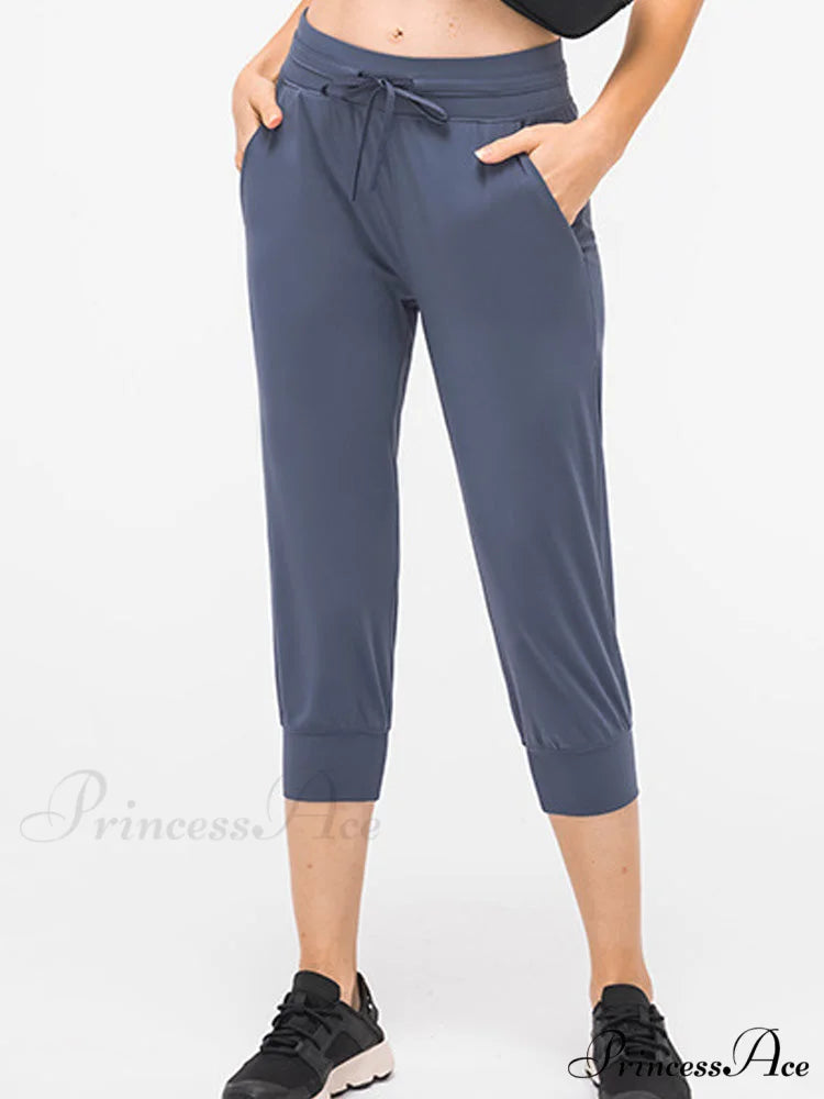 Crop Running Active Lounge Jogger Capris Pants blue / XS