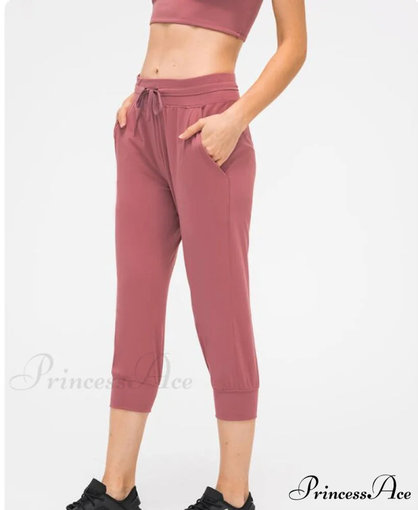 Crop Running Active Lounge Jogger Capris Pants pink / XS