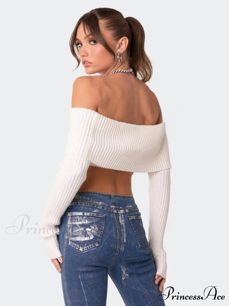 Crop Sweater and Long-Sleeved Comfortable Sexy Chest-Wrapped Top Woolen Sweater