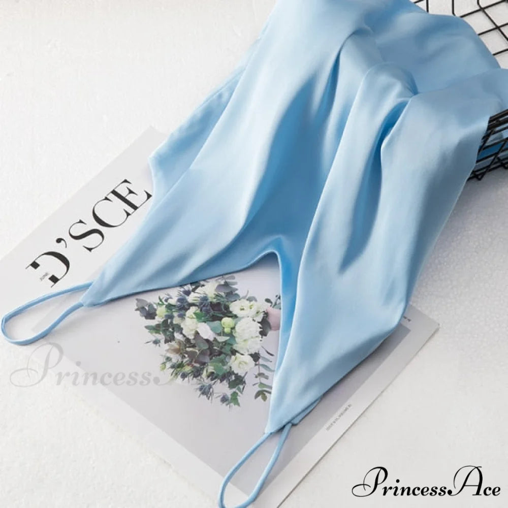 Crop Women Camis Silk Satin Tank Top Blue / S