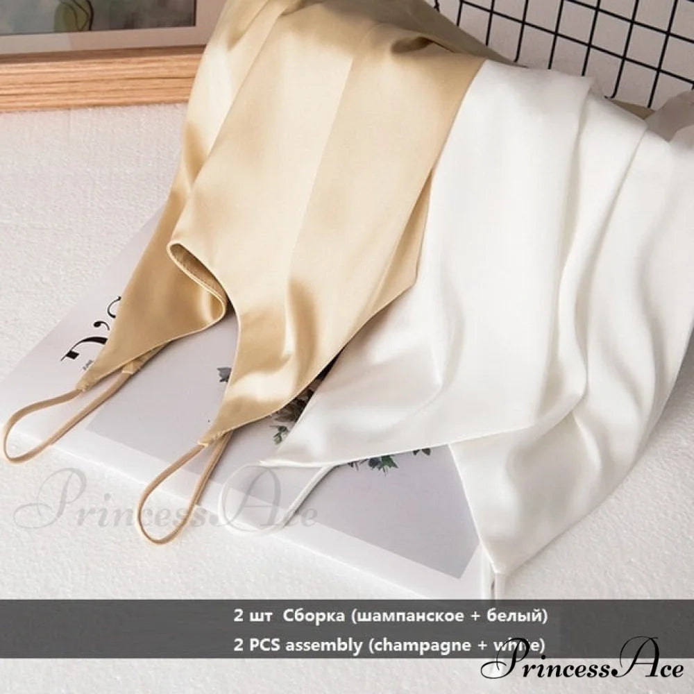 Crop Women Camis Silk Satin Tank Top Champagne white / S