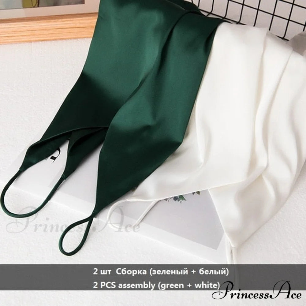 Crop Women Camis Silk Satin Tank Top green white / S