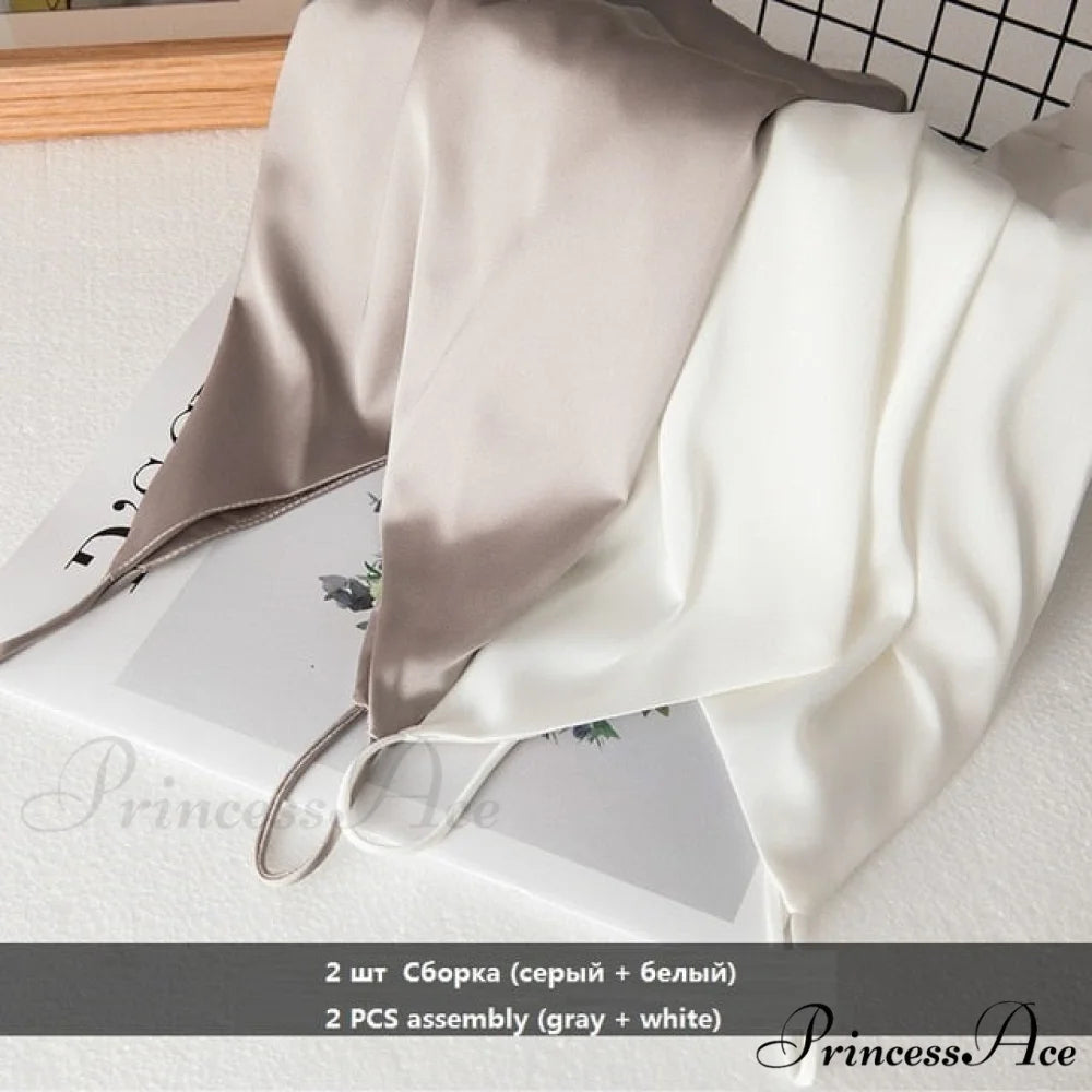 Crop Women Camis Silk Satin Tank Top grey white / S