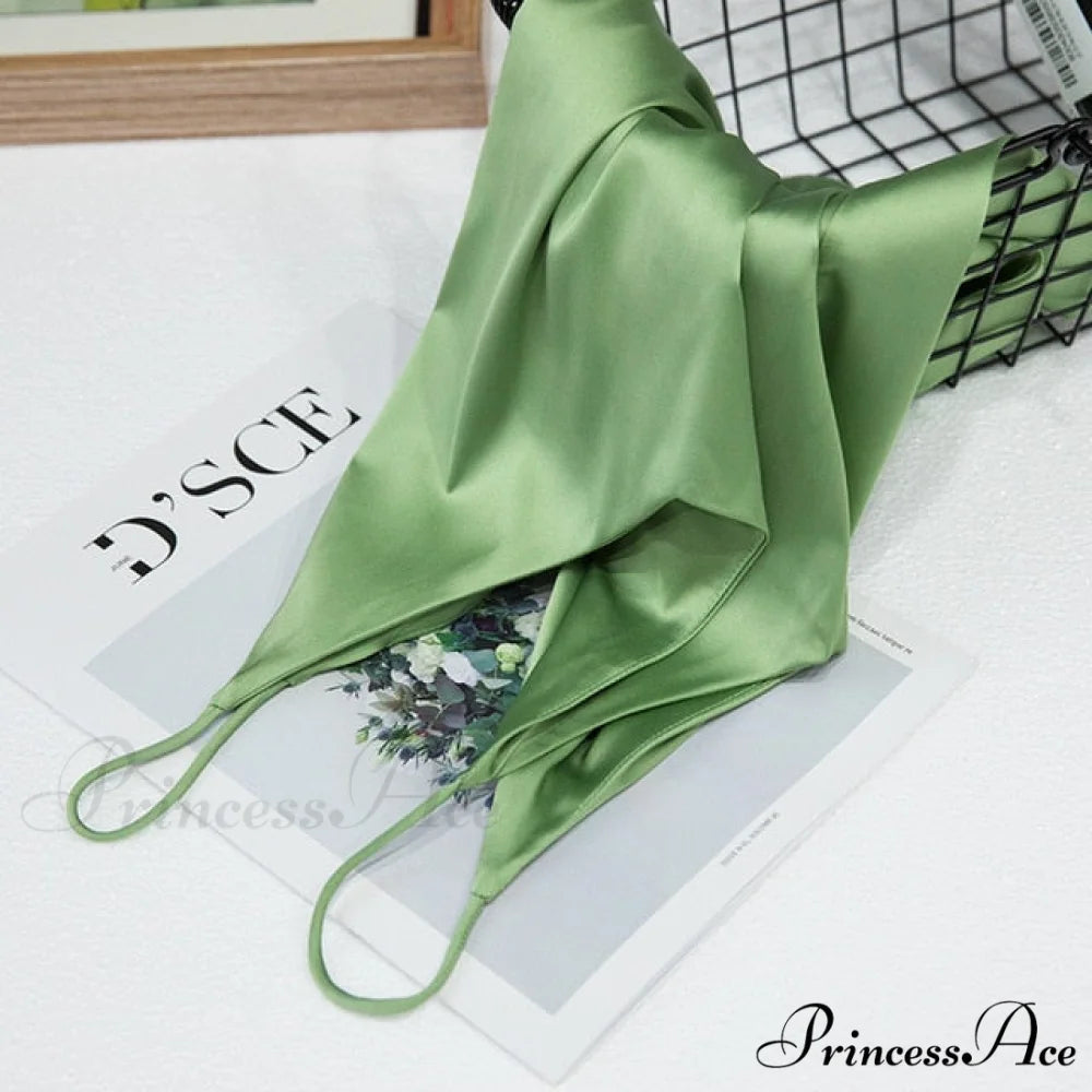 Crop Women Camis Silk Satin Tank Top Olive green / XL