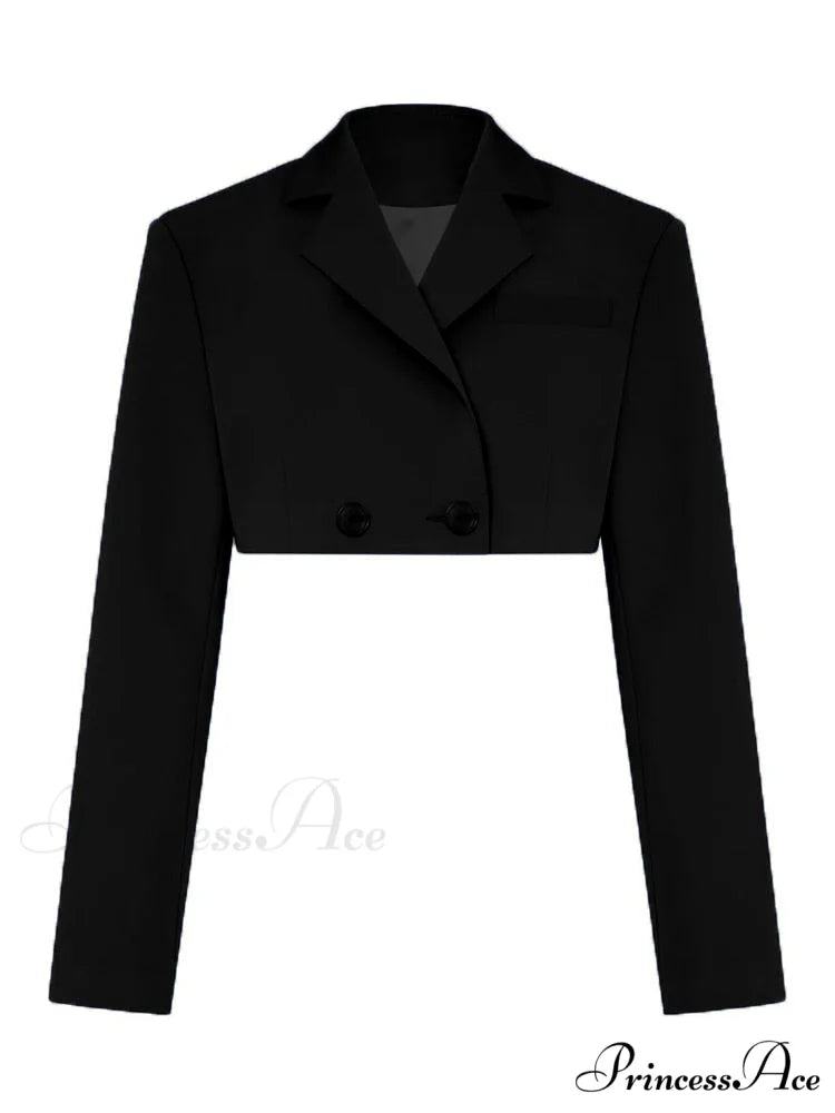 Cropped Blazer And Charming Pleated Mini Skirt Set Only Black Coat / S