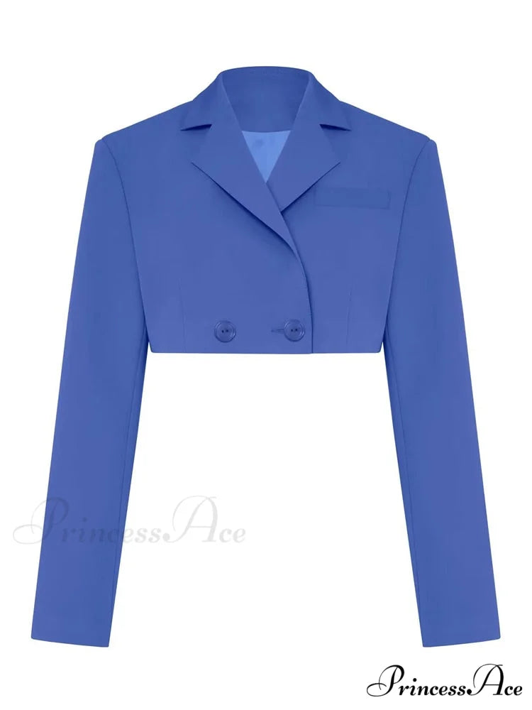 Cropped Blazer And Charming Pleated Mini Skirt Set Only Blue Coat / S