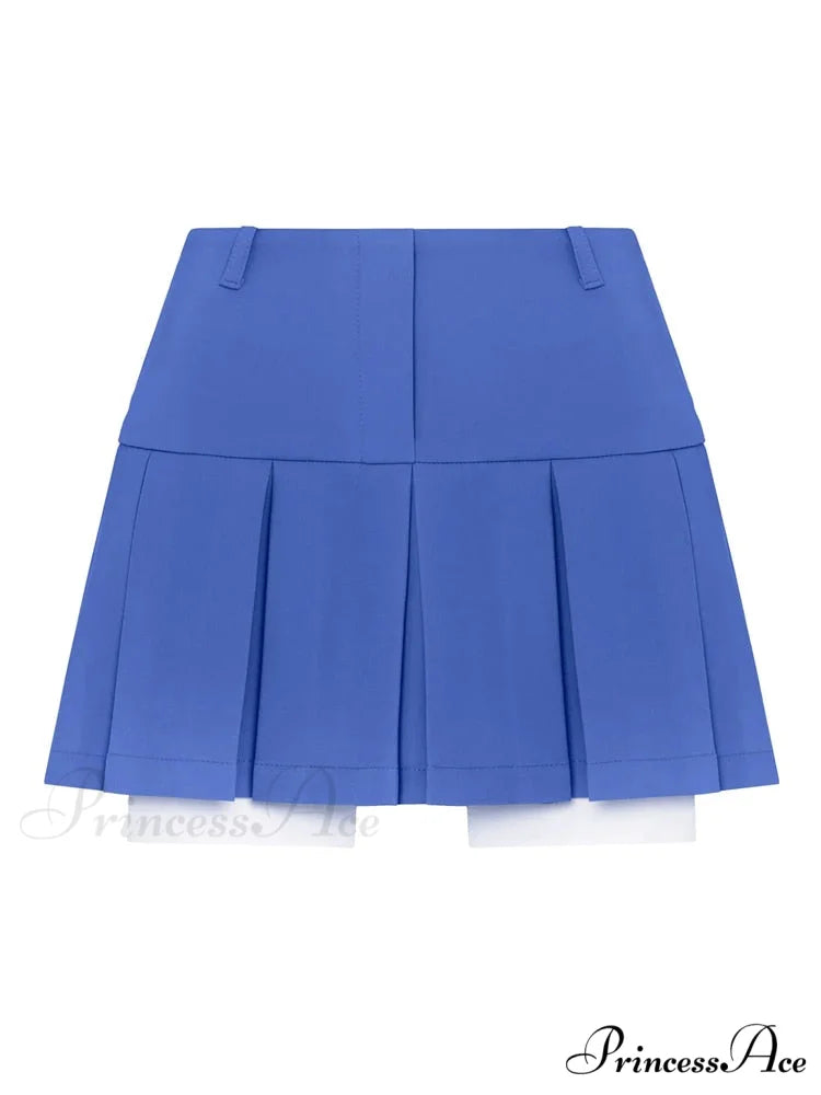 Cropped Blazer And Charming Pleated Mini Skirt Set Only Blue Skirts / S