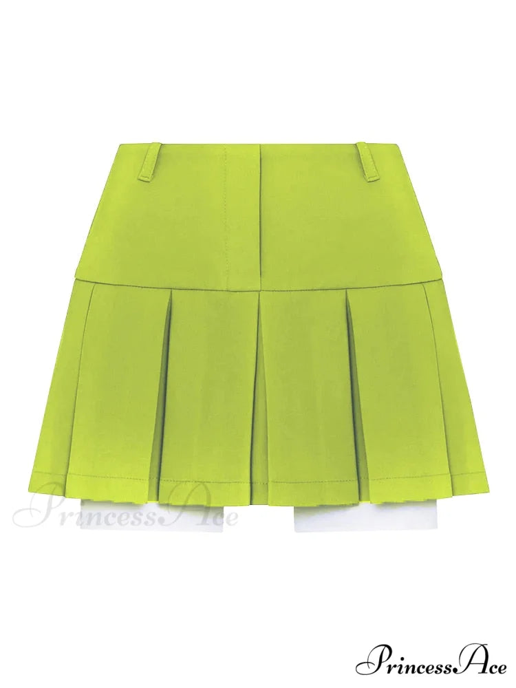 Cropped Blazer And Charming Pleated Mini Skirt Set Only Green Skirts / S