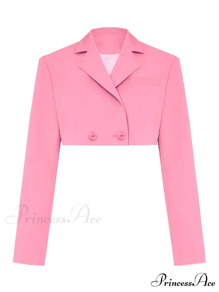 Cropped Blazer And Charming Pleated Mini Skirt Set Only Pink Coat / S