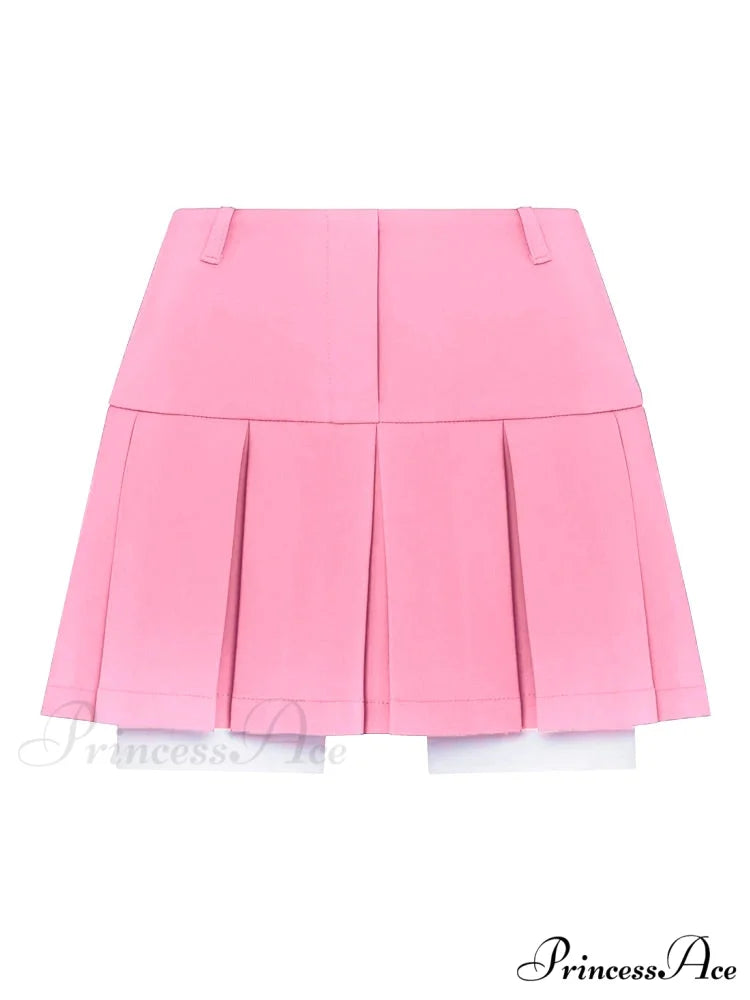 Cropped Blazer And Charming Pleated Mini Skirt Set Only Pink Skirts / S