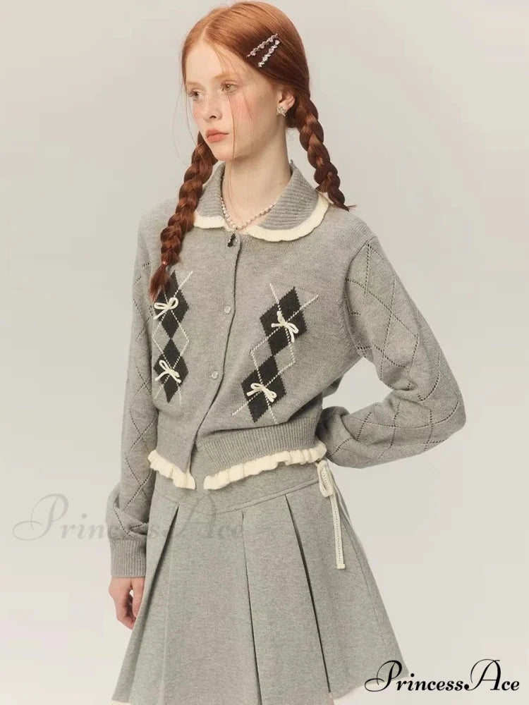 Cropped Bow Aesthetic Cardigan Gray / S