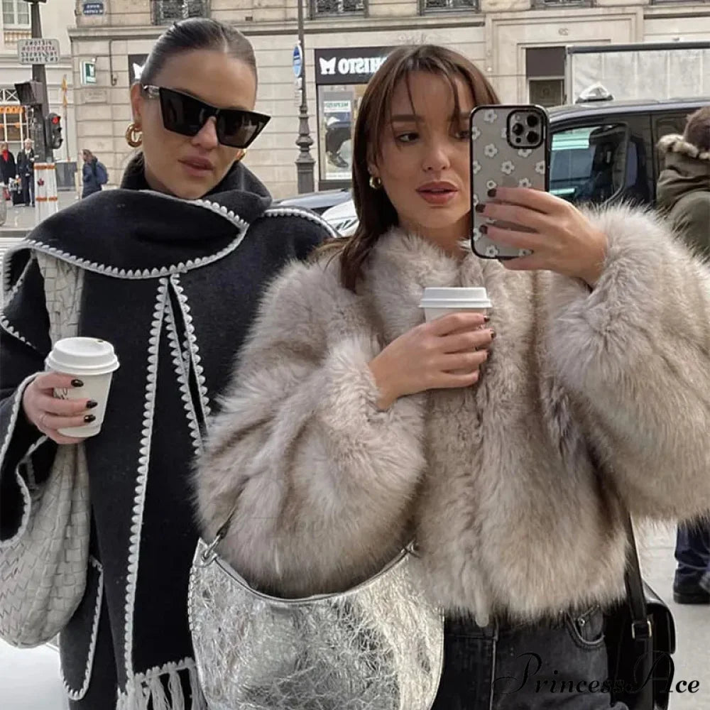 Cropped Faux Stylish Fur Coat