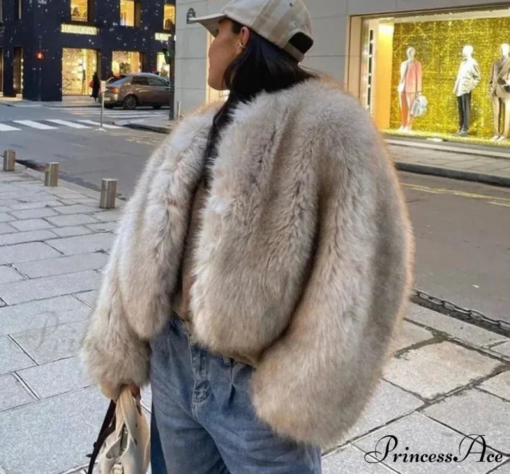 Cropped Faux Stylish Fur Coat