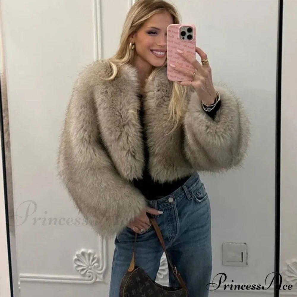 Cropped Faux Stylish Fur Coat gray / S