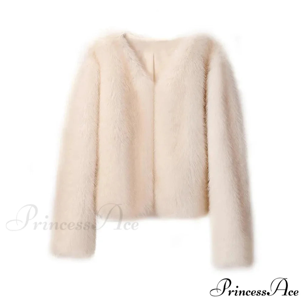 Cropped Faux Stylish Fur Coat khaki / S