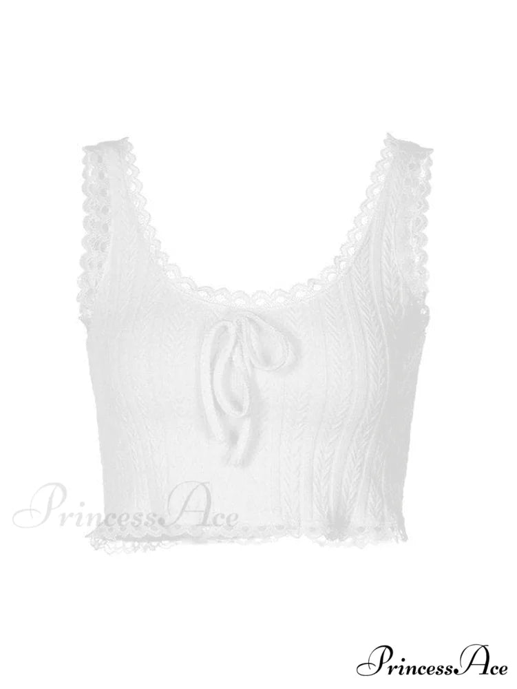 Cropped Lace Trim Trendy Rib Cami Top