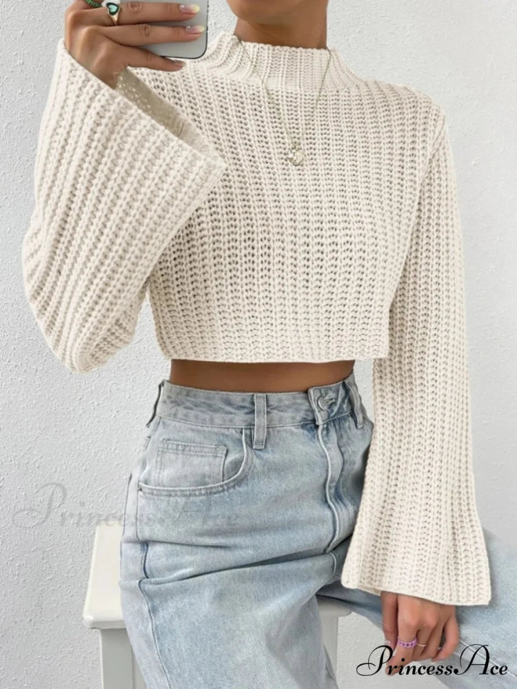 Cropped Long Neck Mock Arm Sweater