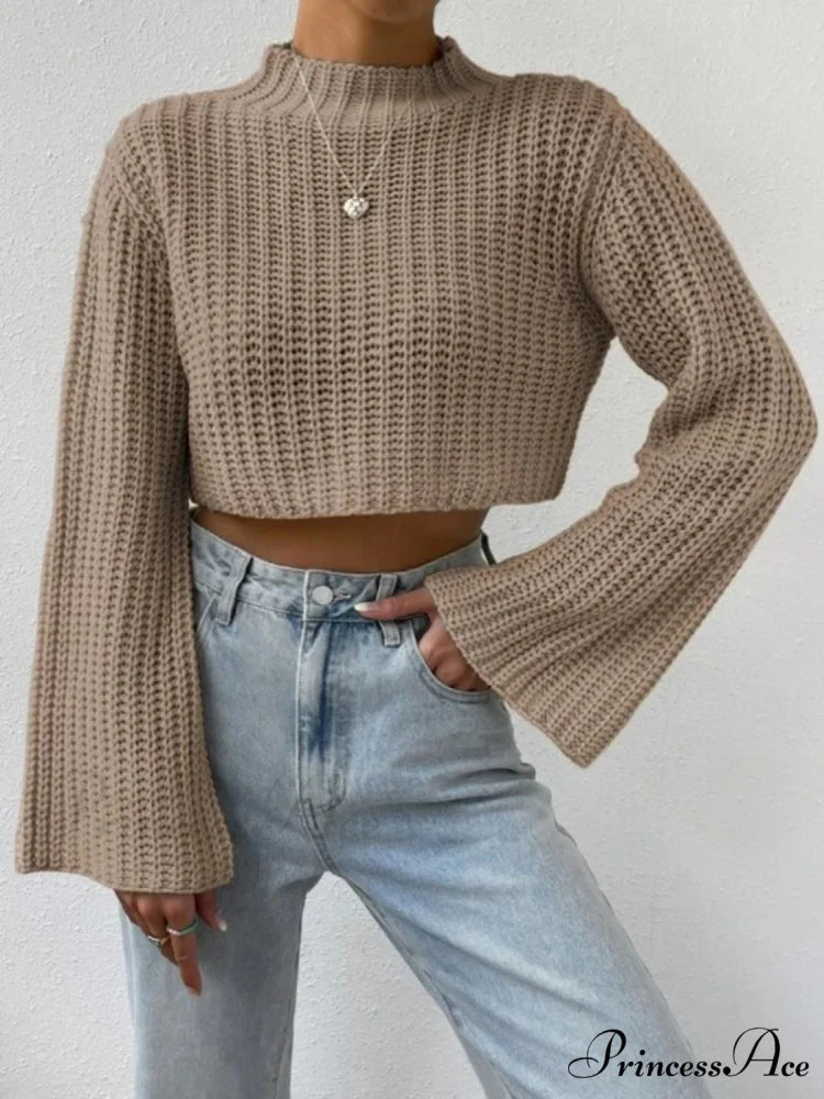 Cropped Long Neck Mock Arm Sweater