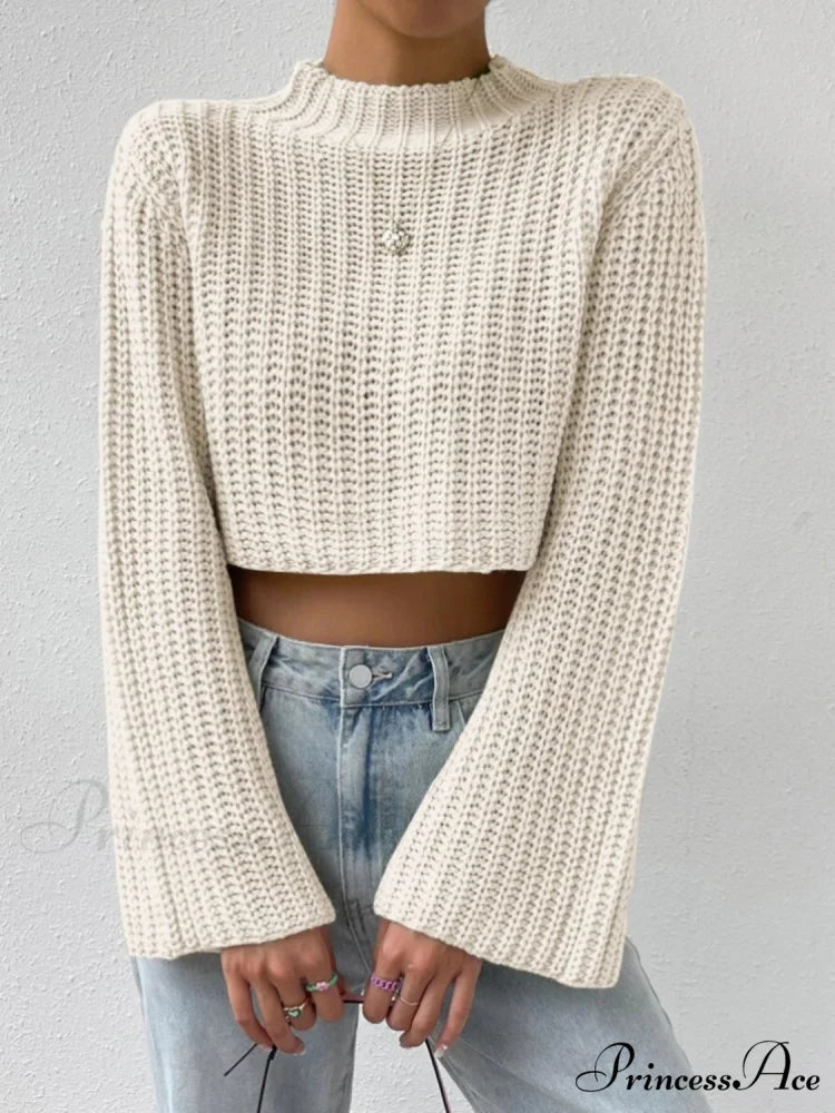 Cropped Long Neck Mock Arm Sweater
