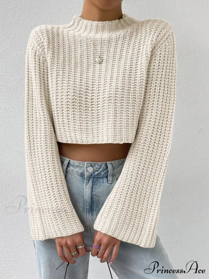 Cropped Long Neck Mock Arm Sweater