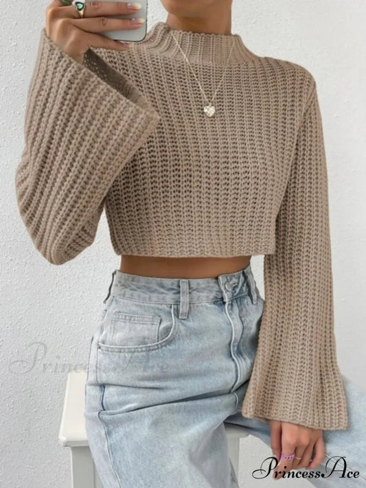 Cropped Long Neck Mock Arm Sweater
