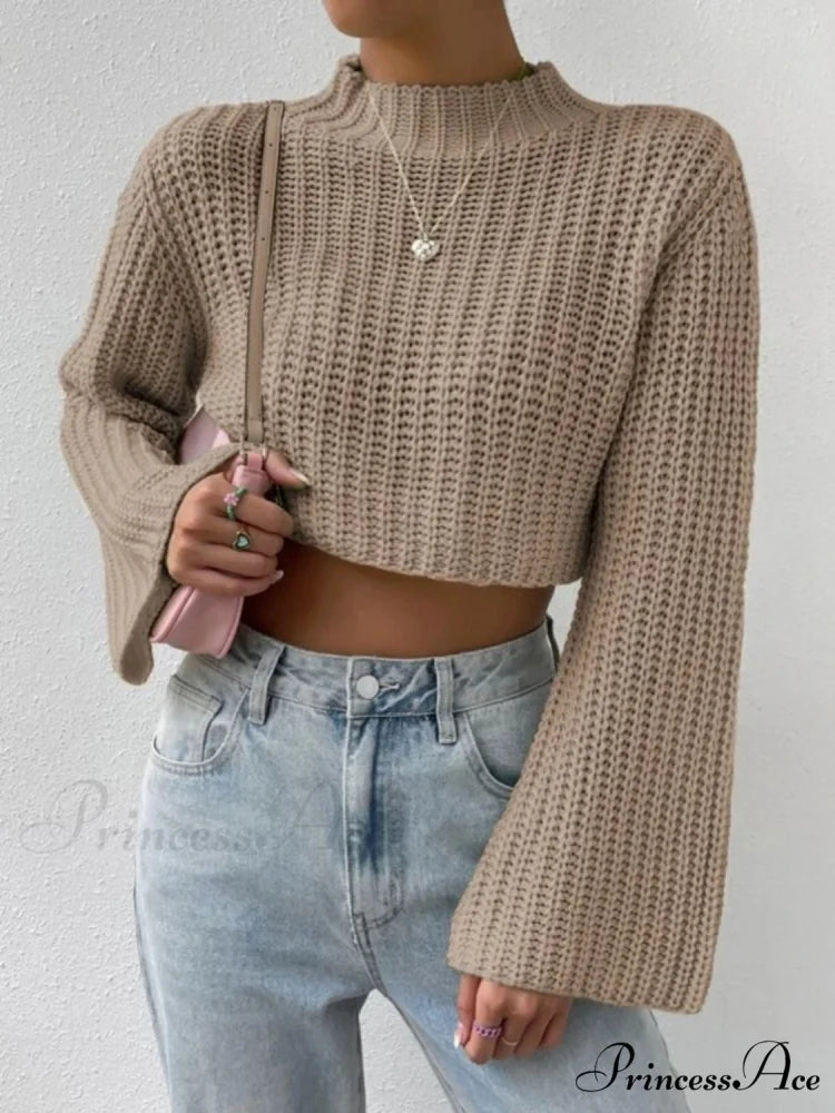 Cropped Long Neck Mock Arm Sweater Camel / S